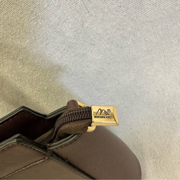 Montana West PU leather brown PU coated leather medium satchel bag gold hardware - Picture 3 of 15